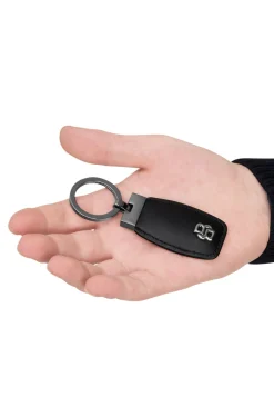 Leather key ring with gunmetal Double B monogram