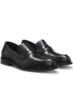 Leather loafers with branded metal trim