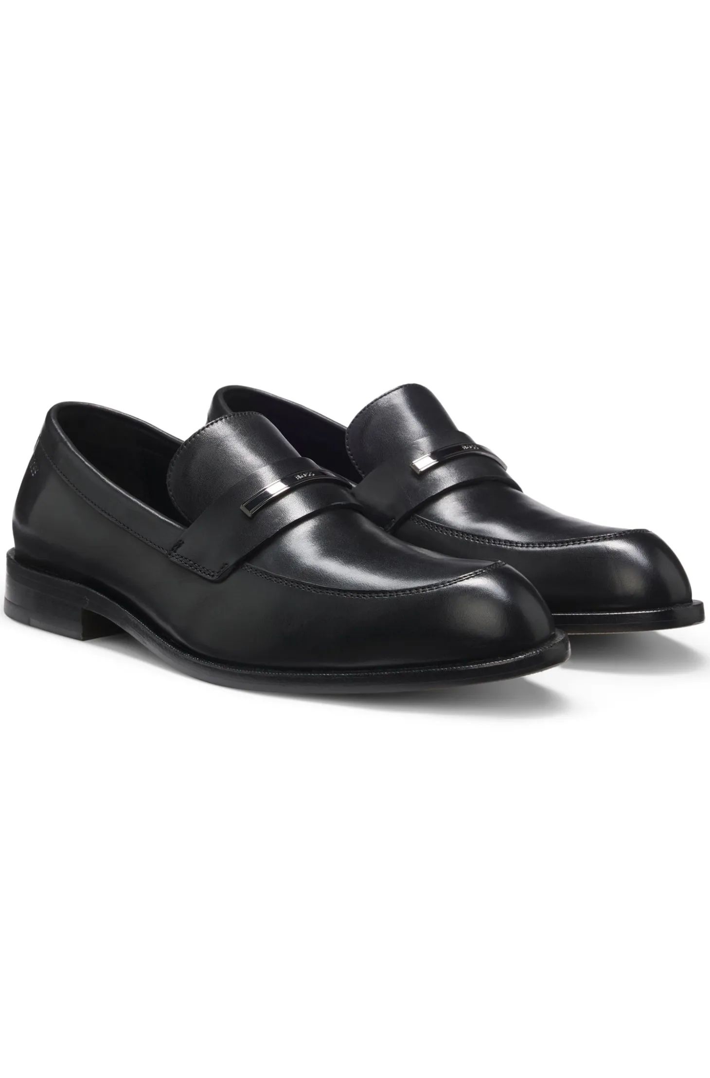 Leather loafers with branded metal trim