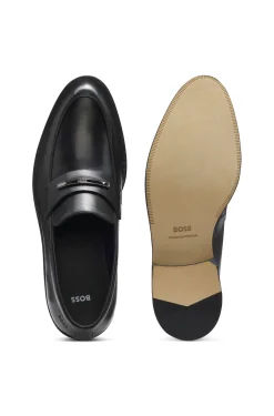 Leather loafers with branded metal trim