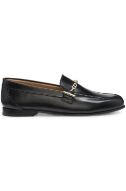 Leather loafers with chain trim and logo detail