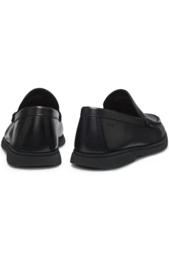Leather moccasins with embossed logo