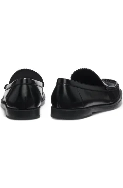 Leather moccasins with stacked logo