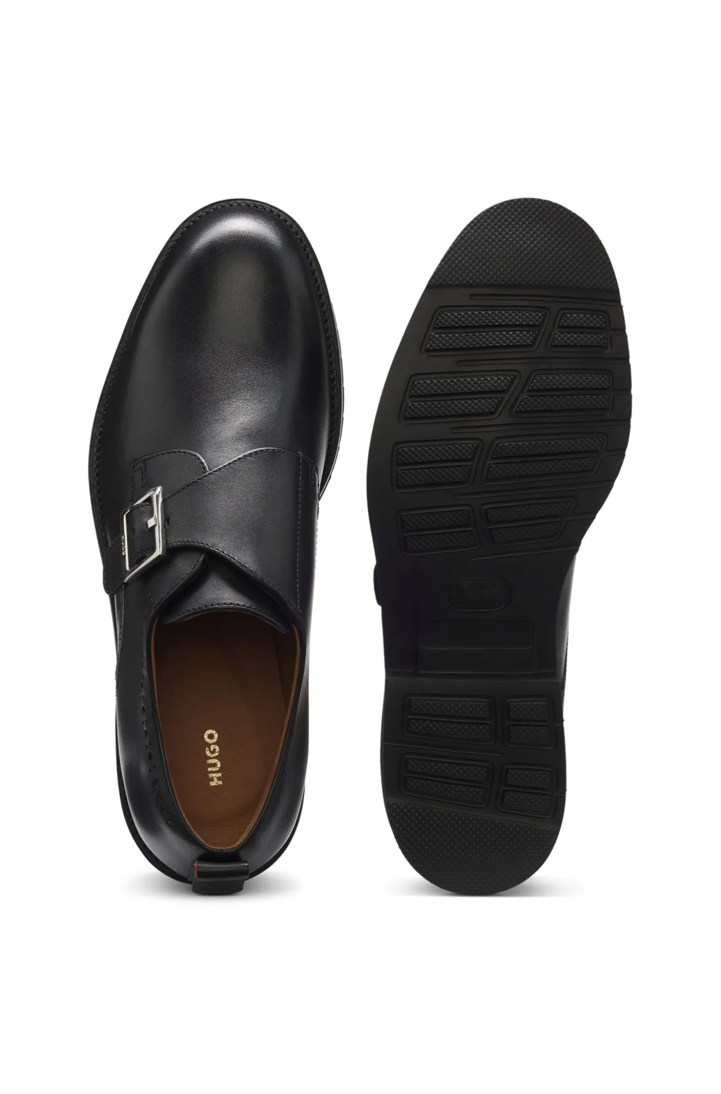 Leather monk shoes with brogue details