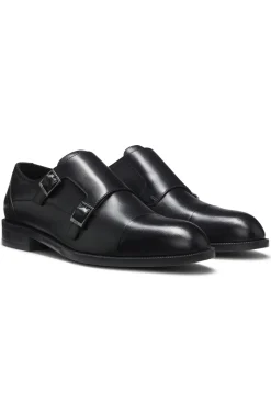 Leather monk shoes with double strap