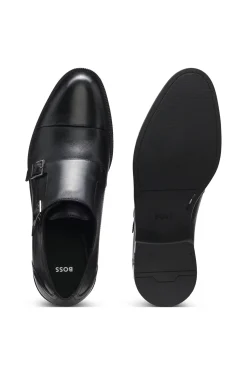 Leather monk shoes with double strap