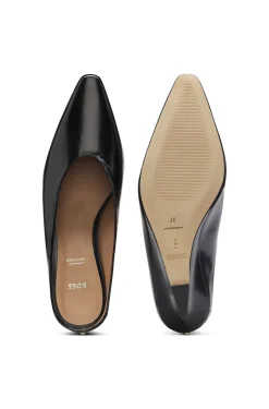 Leather mules with wedge heel