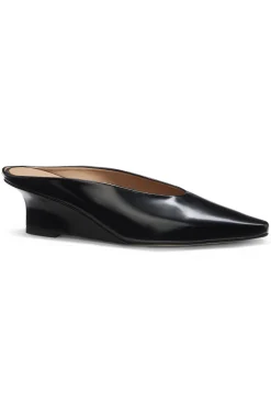 Leather mules with wedge heel