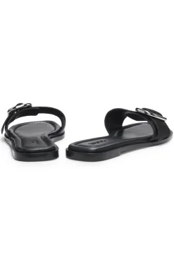 Leather slides with logo buckle