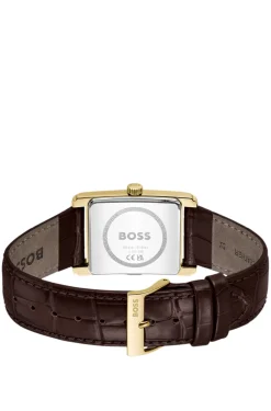 Leather-strap watch with silver-white dial