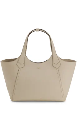 Leather tote bag with metallic logo lettering