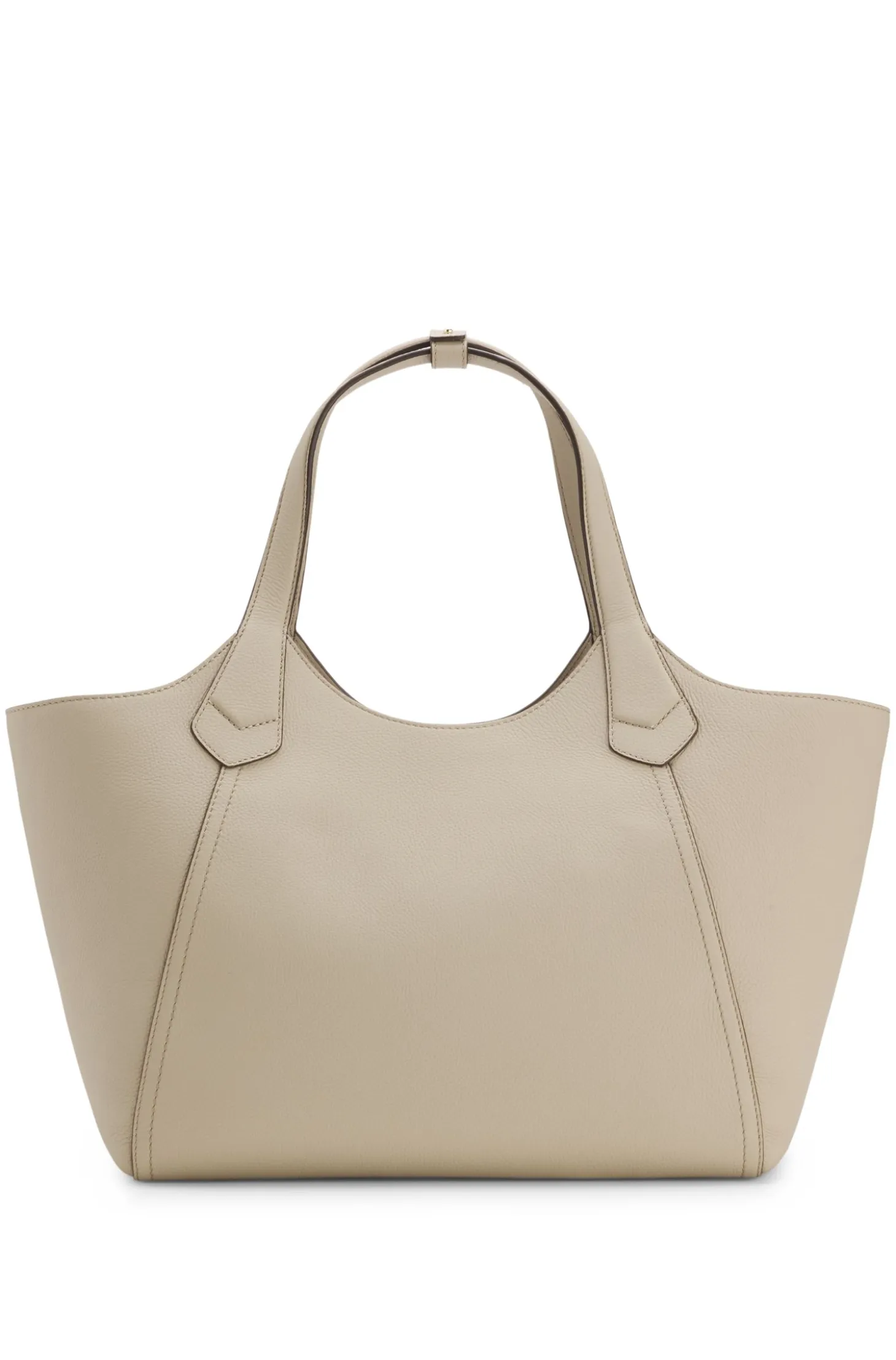 Leather tote bag with metallic logo lettering
