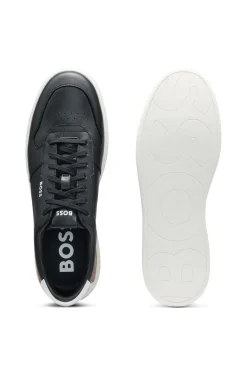 Leather trainers with contrast logos