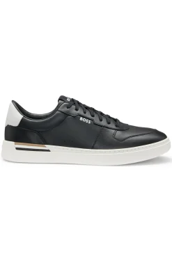 Leather trainers with contrast logos