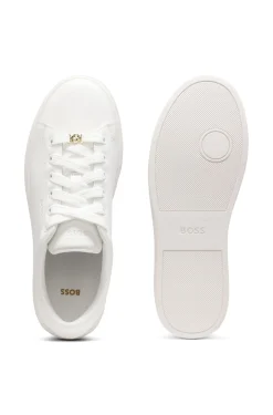 Leather trainers with embossed logos