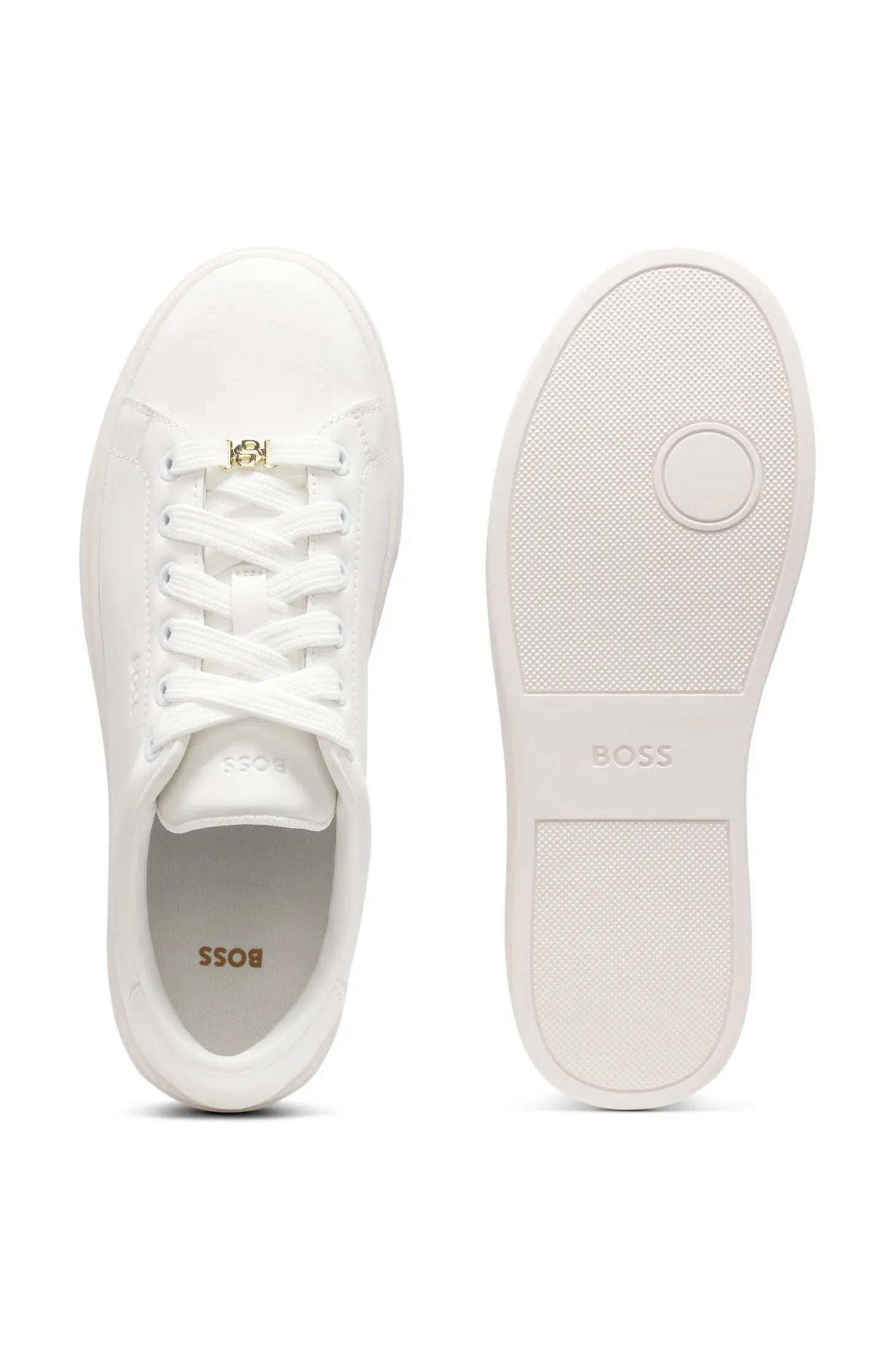 Leather trainers with embossed logos