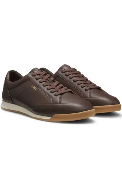 Leather trainers with foil logo