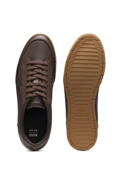 Leather trainers with foil logo