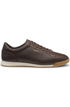 Leather trainers with foil logo