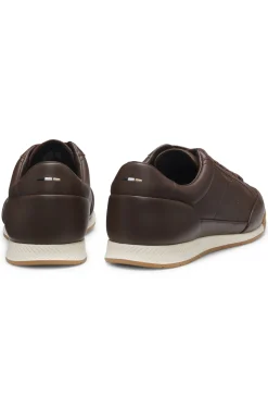 Leather trainers with foil logo