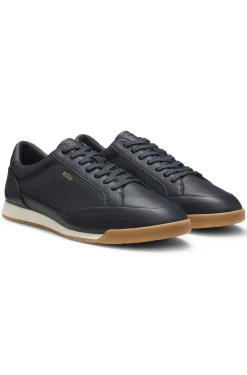 Leather trainers with foil logo