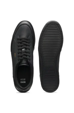 Leather trainers with foil logo