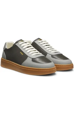 Leather trainers with gold-tone logo