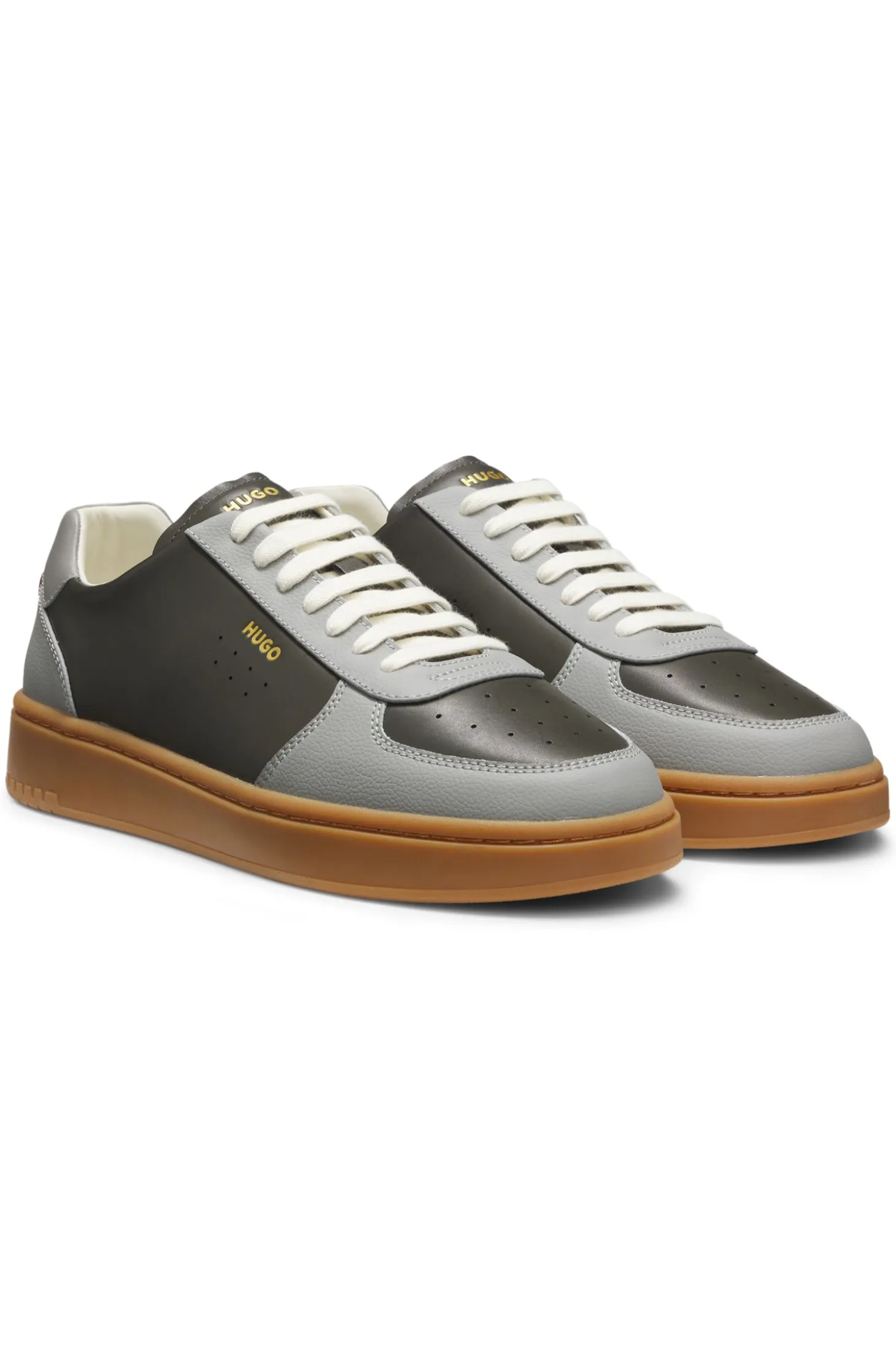 Leather trainers with gold-tone logo