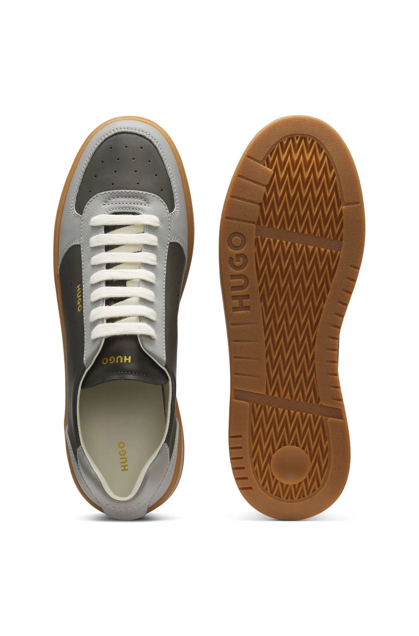 Leather trainers with gold-tone logo