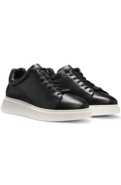 Leather trainers with rubber outsole