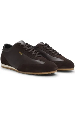 Leather trainers with suede trims