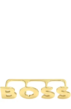 Light-golden-plated knuckle ring with logo letters