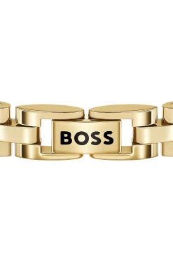 Light-yellow-gold-tone cuff with logo details