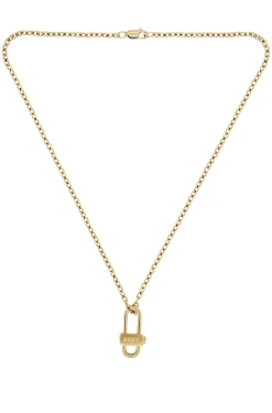 Light-yellow-gold-tone necklace with lock pendant