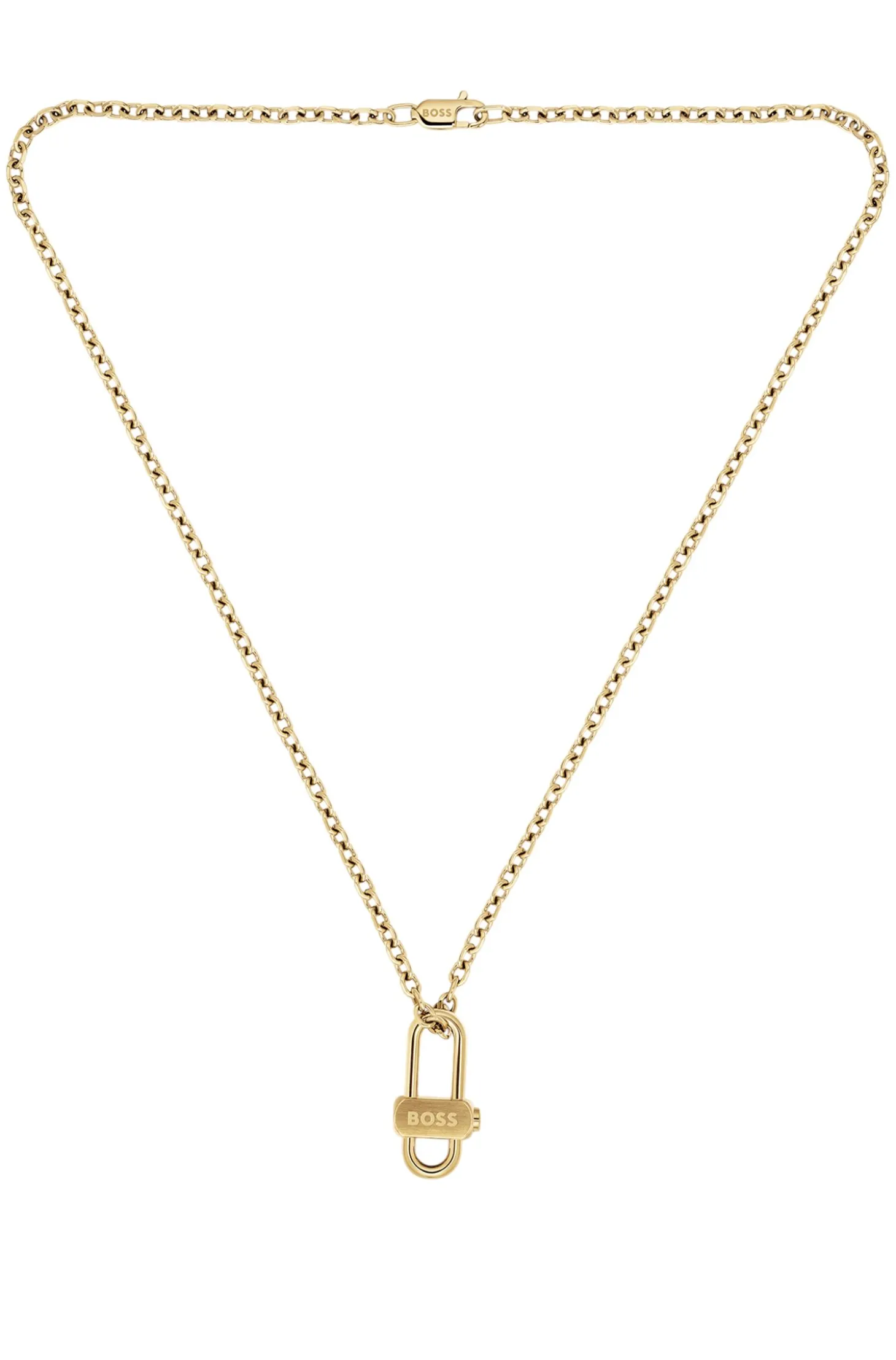 Light-yellow-gold-tone necklace with lock pendant