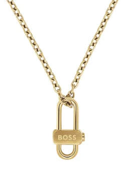 Light-yellow-gold-tone necklace with lock pendant