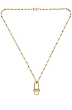 Light-yellow-gold-tone necklace with lock pendant