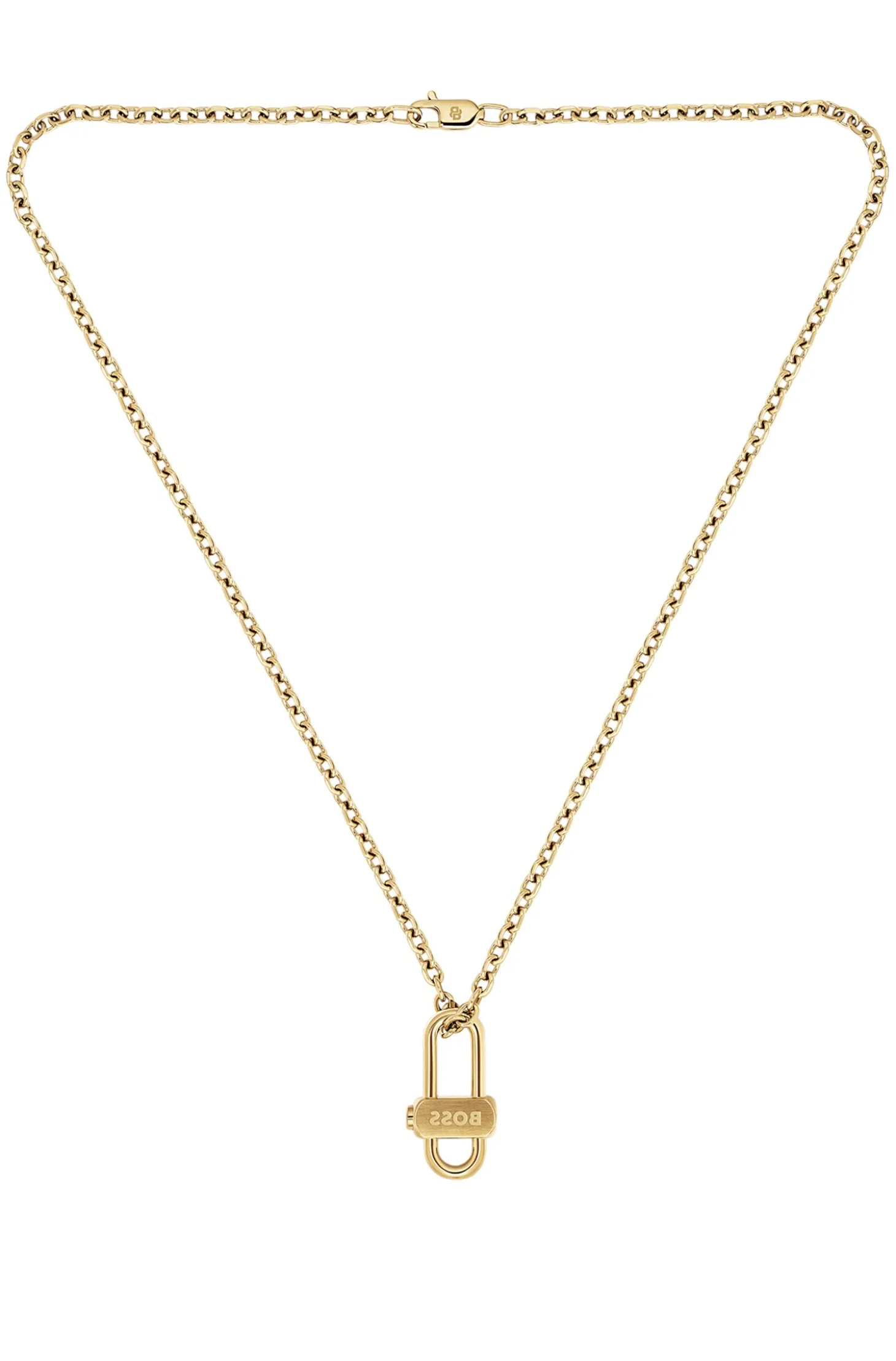 Light-yellow-gold-tone necklace with lock pendant