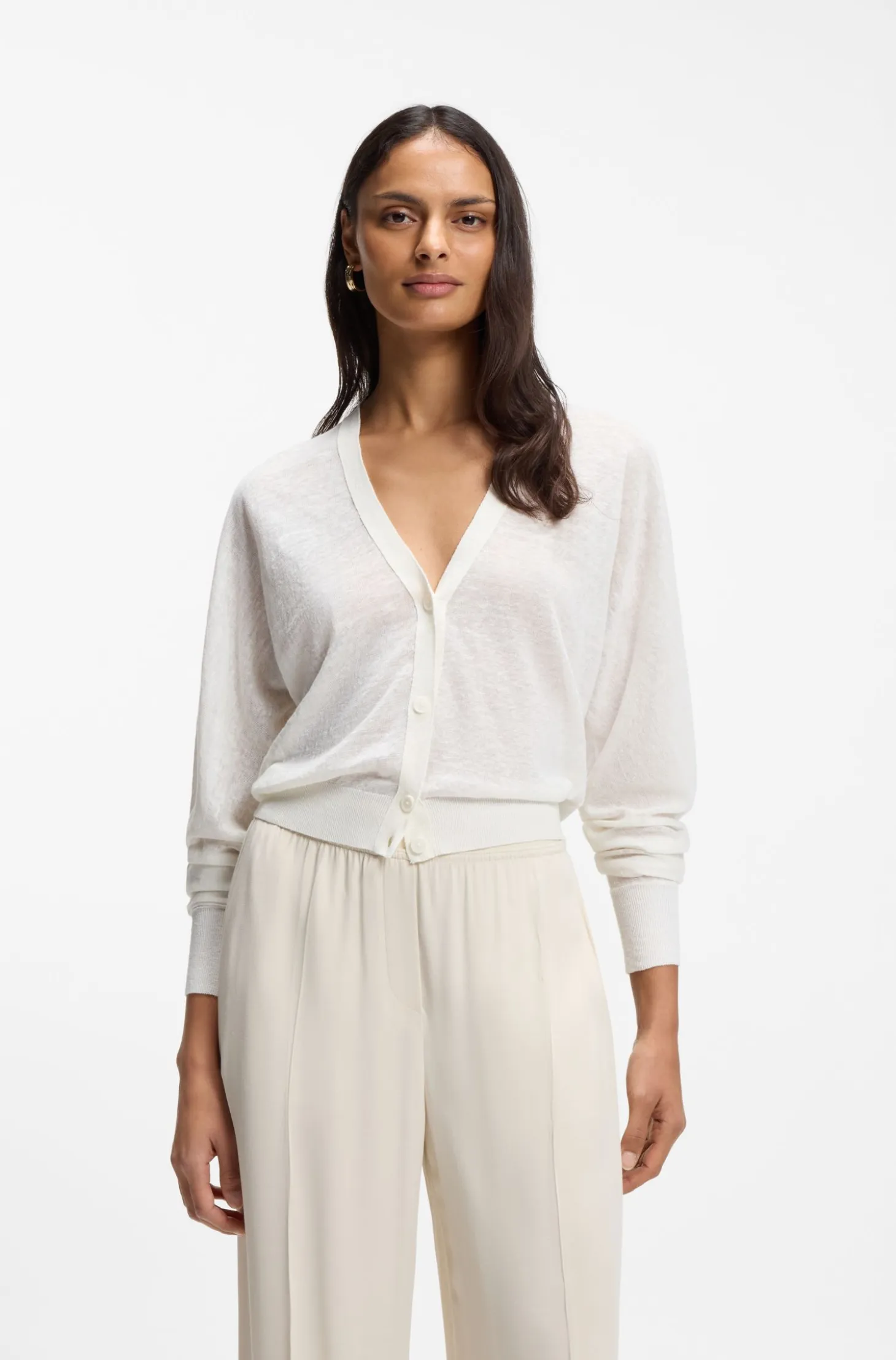 Linen-cotton cardigan with buttoned front