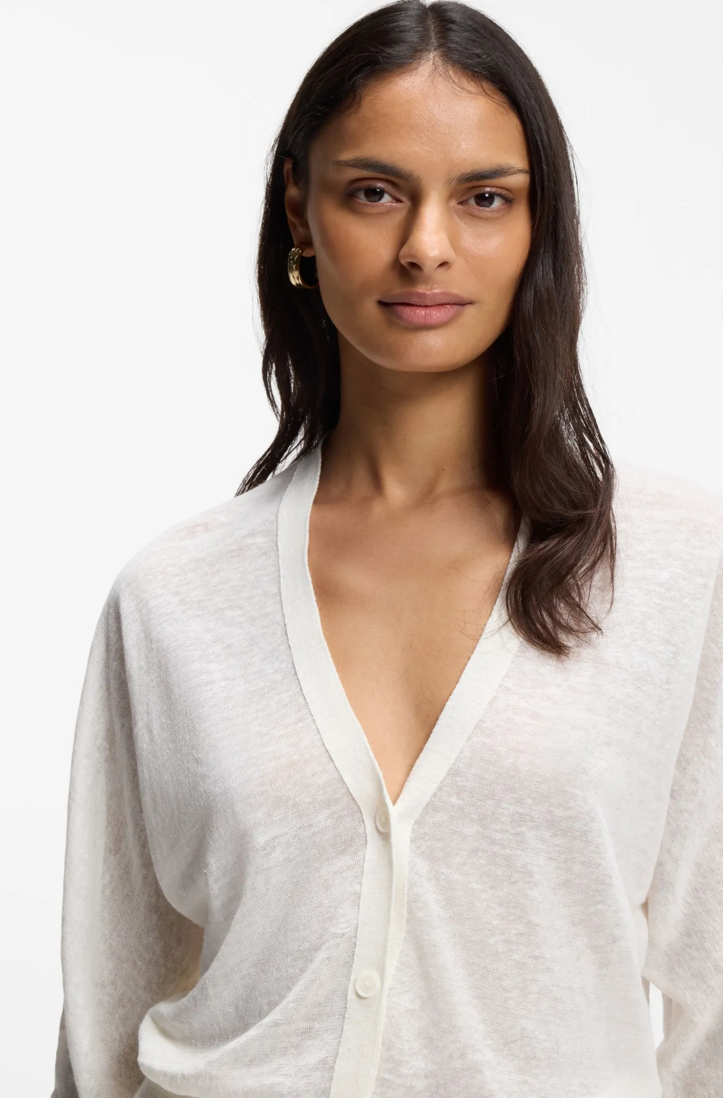 Linen-cotton cardigan with buttoned front