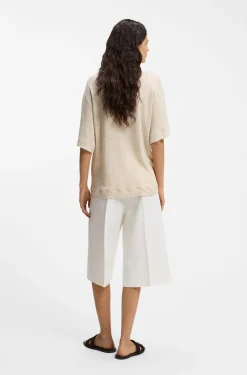 Linen T-shirt with embroidered logo