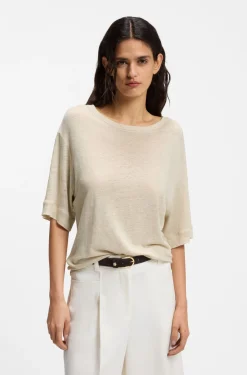 Linen T-shirt with embroidered logo