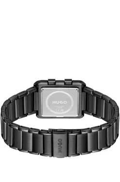 Link-bracelet digital watch with black dial