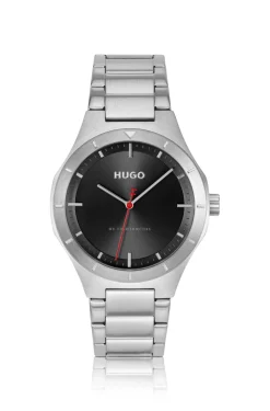 Lit black-dial watch with link bracelet