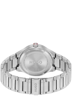 Lit black-dial watch with link bracelet