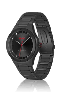 Lit black-plated watch with tonal dial