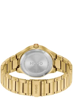 Lit gold-tone watch with green dial
