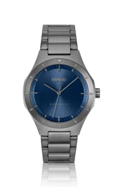 Lit grey-plated watch with blue dial