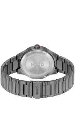 Lit grey-plated watch with blue dial
