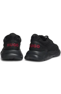 Logo-counter trainers with canvas-effect fabric